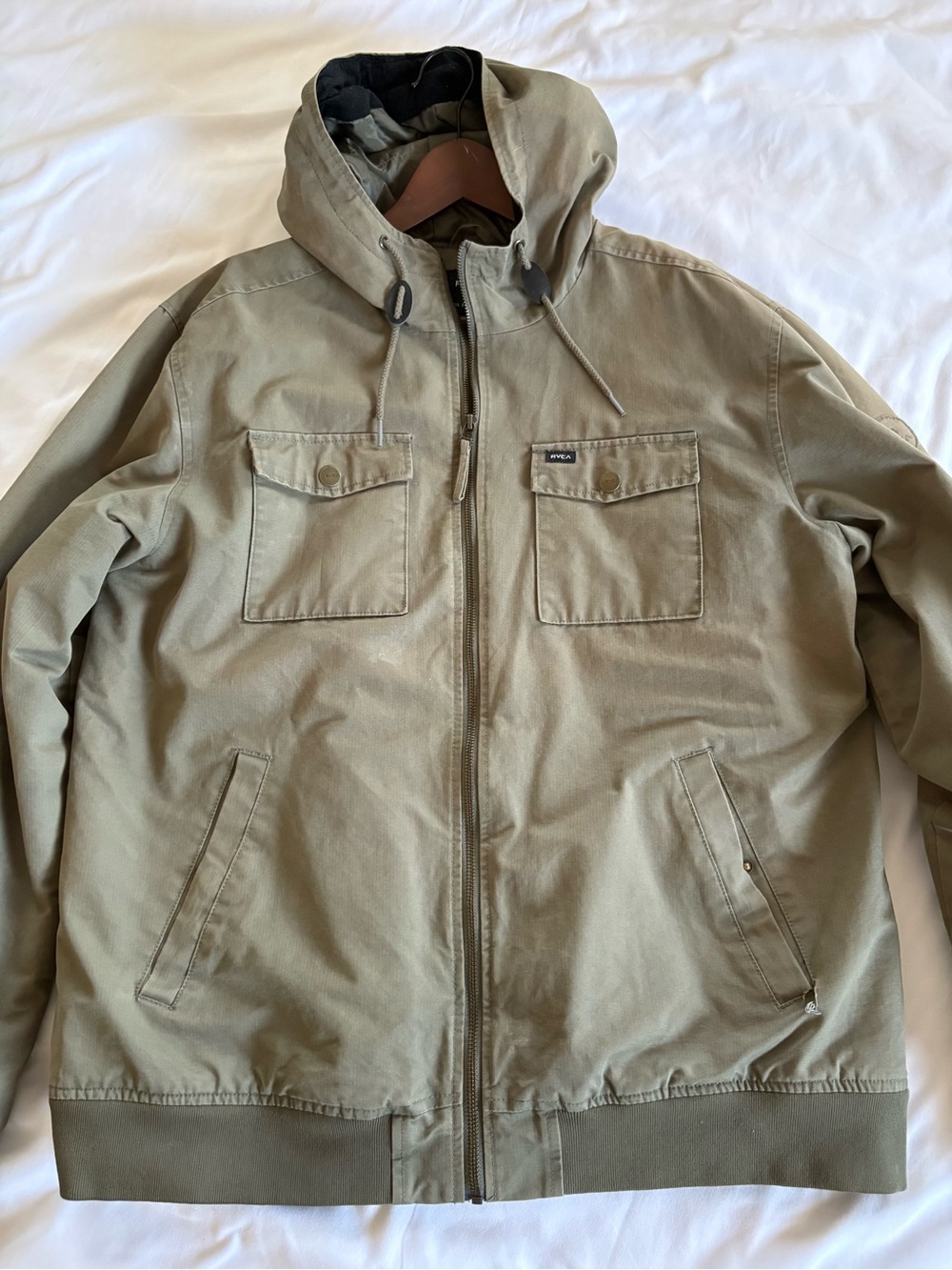 RVCA Olive Hooded Field Jacket with Chest Pockets